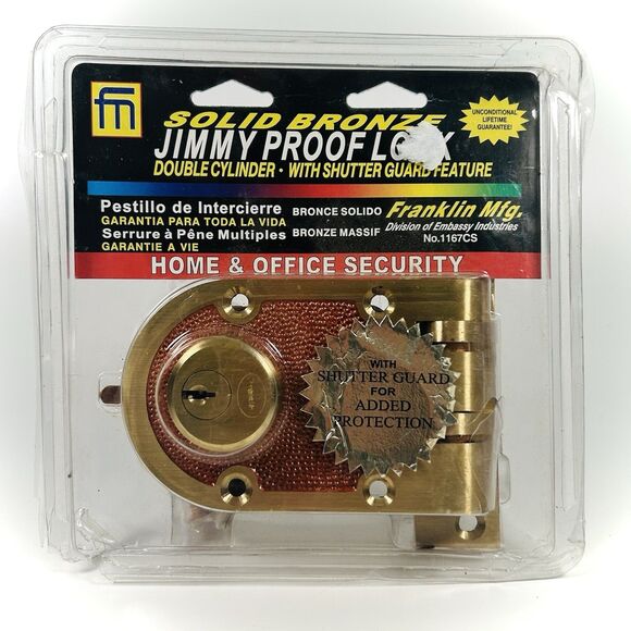 Vtg Franklin Mfg Solid Bronze Jimmy Proof DeadLock 1167CS Dual Cylinder New - Picture 1 of 10